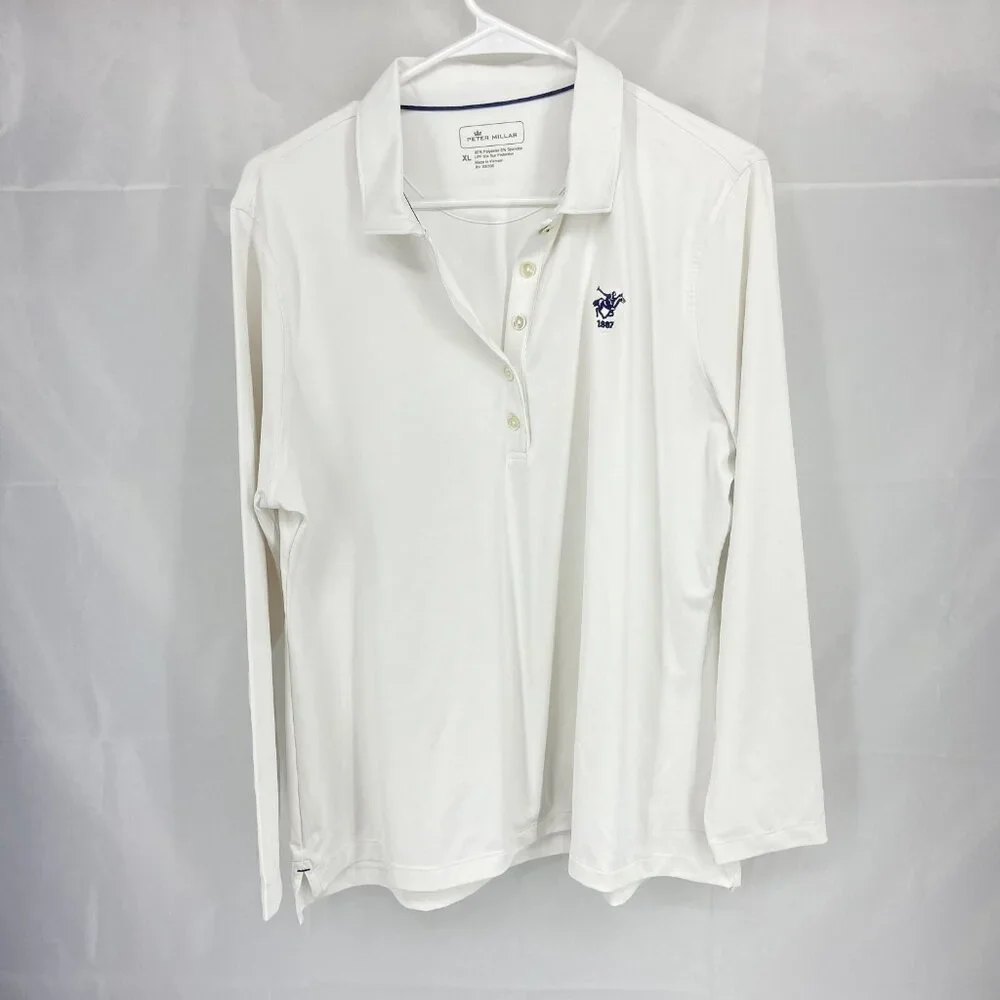 Peter Millar Women XL Golf Polo Shirt Perfect Fit Performance Long Sleeve White - Picture 1 of 9